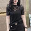 Camiseta ajustada de jacquard oscuro de estilo occidental transfronterizo para mujer, camisa de manga corta fina de estilo coreano para ir al trabajo