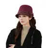 Nuevo Sombrero de Cubo Otoño/Invierno 2026 para Mujer Elegante Casual Patchwork a Cuadros Tela de Lana Lazo Sombrero para Madres de Mediana Edad y Mayores