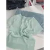 Camiseta de punto de manga corta con textura calada 'Ola de Menta de Verano' para Mujer, Camiseta Base Coreana de Nicho