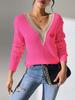 Suéter tipo jersey con cuello en V y costuras de encaje para mujer, estilo transfronterizo europeo y americano, con base de pegatinas de amor.