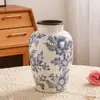 Cerámica Porcelana Azul y Blanca Retro de Lujo Nórdico Jarrón con Grietas de Hielo Recipiente para Arreglos Florales Adorno de Decoración para Sala de Estar Entrada