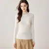 Suéter de Lã Fina Feminino com Patchwork de Renda Francesa Gola Alta Meia Outono Inverno Emagrecedor Malha Canelada Camada Base
