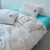 Juego de Cuatro Piezas Minimalista Nórdico 100% Algodón Puro, Adecuado para Todas las Estaciones, Juego de Tres Piezas de Sábana y Funda Nórdica Rayada de Lujo Ligero