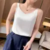 Camisola sexy de satén de acetato de verano mejorada para mujer, adecuada para usar debajo de un traje, con cuello en U, corte holgado, efecto adelgazante y tirantes anchos