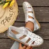 Novas Sandálias Rasteirinhas Vazadas Tecidas de Verão 2026 Estilo Europeu e Americano para Mulheres, Tamancos Versáteis de Velcro, Tamanhos Grandes Cross-Border