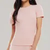 Camiseta de Algodão Feminina Cai Jue Verão Estilo Americano Ombro Normal Gola Redonda Pequena Manga Curta Emagrecedora Macia Respirável Top Versátil