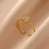 Anillo de Flor de Circonia Colorida de Nuevo Estilo Transfronterizo Acero Inoxidable Chapado en Oro de 18 Quilates Anillo Abierto Elegante Anillo Incrustado con Diamantes para Mujeres