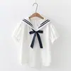 Camisa Azul Marino de Manga Corta Estilo Preppy Dulce Nuevo Estilo Primavera y Verano 2024 Diseño para Estudiantes de Secundaria Camisa Holgada Versátil