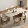 Mesa de Comedor Vintage de Madera Maciza Estilo Francés con Piedra Travertina, Mesa de Comedor Isla Semi-Oval Creativa de Diseñador para Apartamento Pequeño