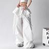 Pantalones Casuales Sueltos de Pierna Ancha Falsos de Dos Piezas con Dobladillo de Encaje y Cinta, Estilo Nuevo Elegante para Mujer, Verano 2025