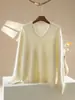 Suéter de Punto sin Costuras con Cuello en V Cepillado para Mujer, Suave y Cálido, Corte Ajustado, Adelgazante, Jersey Básico para Otoño e Invierno