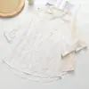 Cardigan Suelto de Manga Corta para Mujer Estilo Mori Japonés Dibujo Animado Bordado Jacquard Crisantemo Cuello en V