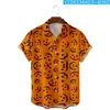2024 Nova Camisa Estampada 3D Halloween Transfronteiriça Masculina Manga Curta Cabeça de Abóbora Diabo Halloween Divertido Forro