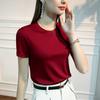 Camiseta de Verão Feminina com Gola Redonda Manga Curta Solta Tamanho Grande Novo de Verão Cor Lisa Versátil Base Camada Estilo Coreano Verão