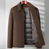 Abrigo de Lana 100% Doble Faz para Hombre Otoño/Invierno Solapa Chaqueta de Plumas Corta Engrosada para Papás de Mediana Edad y Mayores