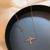 Collar de Acero de Titanio con Diseño Personalizado de Electrocardiograma y Corazón en Oro Rosa de 18 Quilates Estilo Coreano para Mujer, Cadena Elegante y de Alta Gama para la Clavícula