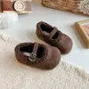 Sapatos de inverno infantis de camurça estilo Chanel, sapatos infantis de algodão, sapatos de pele para meninas, de corte baixo com fleece, sapatos Mary Jane de princesa para bebês