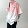 Camisa de Manga Corta de Marca de Tendencia Tie-Dye Degradado Estilo Nuevo de Verano para Hombre, Camisa Casual de Manga Tres Cuartos Holgada de Alta Gama