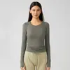 Otoño e Invierno Nuevo Top Transpirable Deportivo de Manga Larga con Cuello Redondo para Mujer Elástico Ajustado Running Fitness Casual Ropa de Yoga