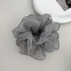 Scrunchie Grande de Chiffon Respirável Estilo Coreano para Primavera e Verão com Botão de Flor e Borda Travada Rede para Rabo de Cavalo Elegante