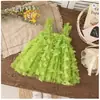 Nova Saia Infantil Saia de Alça Bordada Borboleta Infantil Doce Saia Princesa Saia de Tule Bufante Vestido para Meninas