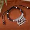 Colar Pulseira de Miçangas Ajustável Estilo Étnico Retrô Peixe Carpa Crescente com Borla Pulseira Popular Acessório para Fotografia de Viagem
