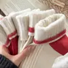Calcetines de Cachemir para Mujer, Calcetines Versátiles de Rayas a Media Pantorrilla, Engrosados para Otoño e Invierno, Calcetines sin Costuras, Calcetines Flojos de Micro-Presión, Calcetines Rojos para Mujer