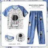 Conjunto de Pijama Infantil para Meninas, Verão Fino Manga Curta Calça Longa Roupa de Casa, Conjunto de Ar Condicionado para Meninas de Meia-Idade e Crianças Grandes, Pode Ser Usado ao Ar Livre
