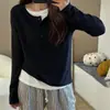 Ropa para mujer de talla grande, que realza los hombros, top tipo dos piezas falso, nueva colección de otoño, capa interior adelgazante de manga larga, camiseta básica de punto, camiseta