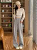 Pantalones Rectos Holgados Grises Anchen de Cintura Alta Adelgazantes 2026 Otoño Nuevos para Mujer Verano Ropa de Trabajo para Ir al Trabajo Pantalones Deportivos Caídos