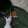 Sudadera con capucha estilo bosque, bordado pesado de ardilla, cordón bicolor, dobladillo de doble apertura, corte holgado, hombros caídos, casual