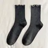 Meias de Renda Cor Café Melad para Mulheres, Meias de Cano Médio, Espessadas para Outono e Inverno, Estilo Japonês Simples, Cor Sólida, Meias Longas Folgadas