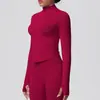 Chaqueta de Manga Larga Sin Costuras con Cuello Alto y Cremallera, Europea y Americana, para Mujer, Ajustada, Secado Rápido, Ropa de Yoga, Top Deportivo para Fitness al Aire Libre