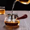 Taza de Feria de Vidrio con Mango de Madera Extra Grueso con Colador de Té Integrado, Taza para Compartir Té, Tetera, Vajilla de Té Kung Fu Espesada Resistente al Calor