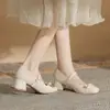 Zapatos de Mujer Jin Gang MY4521 Mary Jane de Tacón Grueso 2024 Nuevos Zapatos de Cuero para Primavera y Otoño Zapatos de Tacón Alto de Boca Baja para Mujer
