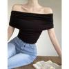 Top de Punto Chic Hermoso de Hombro con Cuello de un Carácter 2024 Verano Nuevo Ajustado Adelgazante Sexy Camiseta de Manga Corta para Mujer