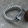 Moda Transfronteriza Europea y Americana Dominante Pulsera de Acero de Titanio de Doble Fila para Hombre Joyería de Mano Personalizada Tendencia Retro de Nicho Venta Directa de Fábrica