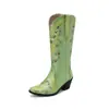 2026 Cuatro Estaciones Universal Nuevo Punta Cuadrada Estilo Étnico Bordado Botas de Mujer Tacón Grueso Bordado Colorido Retro Botas de Mezclilla Casual