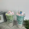 Vaso de Hielo con Popote de Plástico Vaso de Agua de Plástico con Letra de Unicornio Vaso de Doble Capa Vaso de Hielo Triturado con Lentejuelas Transfronterizo Nuevo Alto Valor de Color