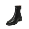 Botas Curtas Retro de Salto Alto com Solado Silencioso para Mulheres, Chelsea de Bico Quadrado Nicho, Novo Estilo Popular, Salto Grosso, Botas Slim Elásticas para Mulheres