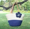 Bolsa de palha trançada com prego de máquina, bolsa de flor simples e elegante para mulheres, bolsa de palha da moda, bolsa de ombro casual, bolsa de praia portátil