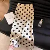 Saia de Cetim Acetato com Bolinhas Damasco para Mulheres 2026 Verão Nova Tendência Cintura Alta Emagrecedora Solta Elegante