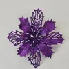 Flor Navideña Artificial Calada de 15 cm Decoración para Árbol de Navidad Hoja de Arce Lentejuelas Accesorios Flor de Plástico Flor con Lentejuelas y Polvo Dorado