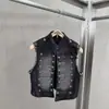 2026 otoño transfronterizo europeo y americano nuevo diseño de botón vintage chaleco de mezclilla ajustado sin mangas cuello redondo