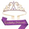 Nuevo Conjunto Transfronterizo de Corona de Cumpleaños Morada y Banda para el Hombro Corona de Cristal de Princesa Estampado en Caliente Cinturón de Etiqueta al por Mayor