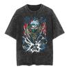 Playera Streetwear Anime Japonés Huo Sombra Dibujos Animados Vintage Lavado Negro Playera para Hombre Algodón Playera Hip-hop Holgada