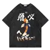 Camiseta Vintage Lavada Street Hip-Hop Anime Haikyuu Dibujo Animado Estampado Gráfico Casual Algodón Manga Corta Estilo Europeo y Americano