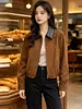 Jaqueta Curta Elegante com Lapela para Mulheres, Novo Estilo Outono 2026, Tendência, Rejuvenescedora, Versátil, Jaqueta Slim com Zíper, Top Elegante