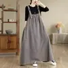 Primavera, verão, outono e inverno artesanato denim frito cor retro solto slim denim macacão longo vestido de balanço