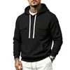 Sudadera con capucha estilo ropa de trabajo europea para hombre, de talla europea, con cordones de contraste, doble bolsillo, corte holgado, hombro caído, talla grande